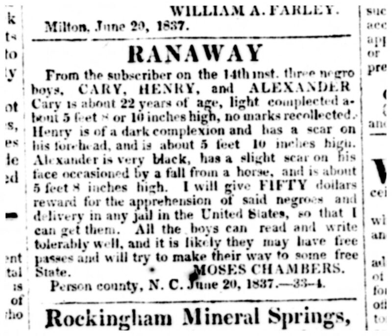 Primary source narrative written by enslaved man James Curry about his escape from enslavement