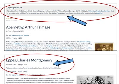 Where to find NCpedia article copyright information.