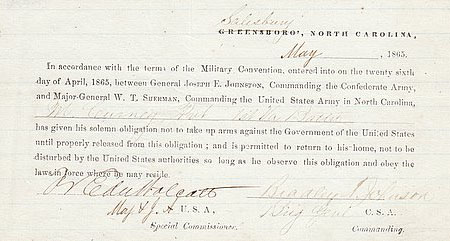 Civil War Parole Form