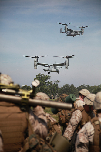 MARINE CORPS BASE CAMP LEJEUNE, N.C. (June 18, 2012) -- More than 500 Marines and Sailors participate in the opening operation of Operation Mailed Fist, June 18. For many of the Marines involved in the Marine Air Ground Task Force it was their first time riding the CH-53E, Super Stallion. Image courtesy of Flickr user CherryPoint. 