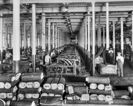 Cloth inspection section of a Cone Mills textile plant in Greensboro, 1940s. Photograph by Bayard Wootten. North Carolina Collection, University of North Carolina at Chapel Hill Library.