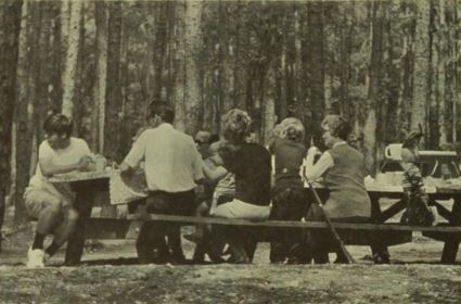 Photograph of picnickers, ca. 1975, Medoc Mountain State Park. From <i>Medoc Mountain State Park Master Plan,</i> N.C. Division of Parks and Recreation, 1975. 