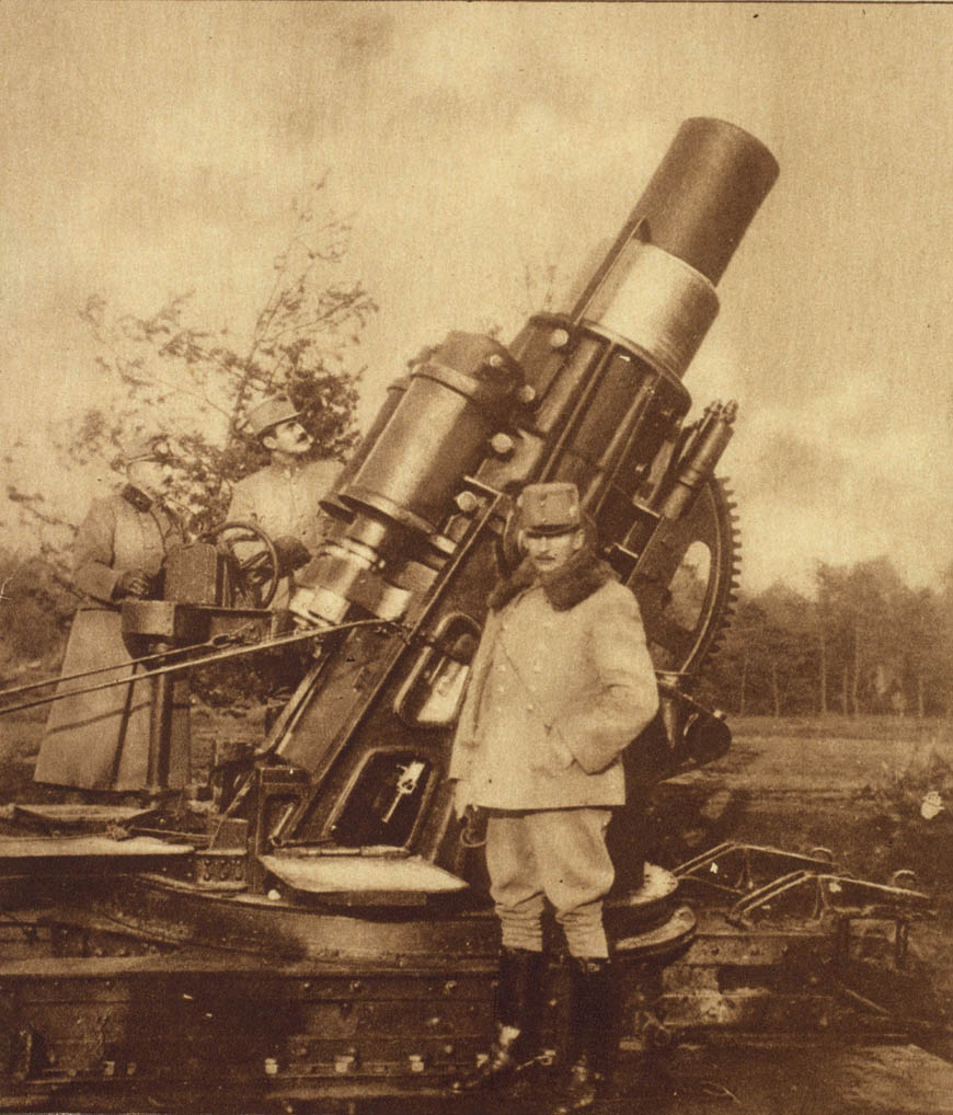 Firing position artillery. A man operates the gun.