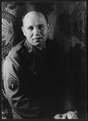 Black and white photographic portrait of Romare Bearden, April 15, 1944.  Photograph by Carl Van Vechten.  From the Carl Van Vechten Photographs collection, Library of Congress Prints and Photographs Division. 