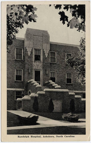 Postcard image of Asheboro Hospital, Asheboro, N.C. From Durwood Barbour Collection of North Carolina Postcards (P077), North Carolina Collection Photographic Archives, Wilson Library, UNC-Chapel Hill. D. B. McCrary's leadership and philanthropy provided support for building the hospital in the 1930s. 