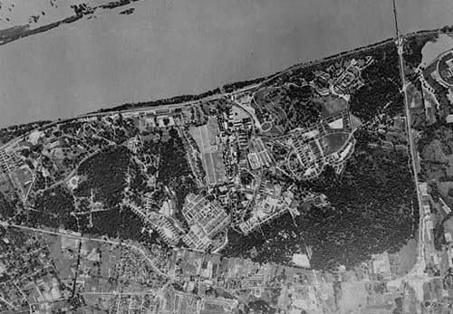 Aerial view ca. 1957-60 - Jefferson Barracks, Jefferson Barracks, St. Louis County, MO. Image courtesy of Library of Congress. 