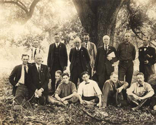 Members of the Alabama Anthropological Society at Fort Mitchell, 1918. Battle is among members in the front row. 